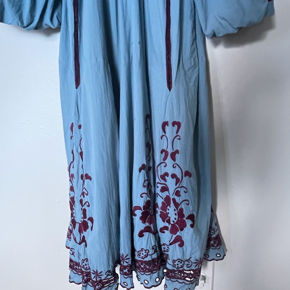 Free People Light Blue Maxi Dress with Burgundy Embroidery - Picture 14 of 17